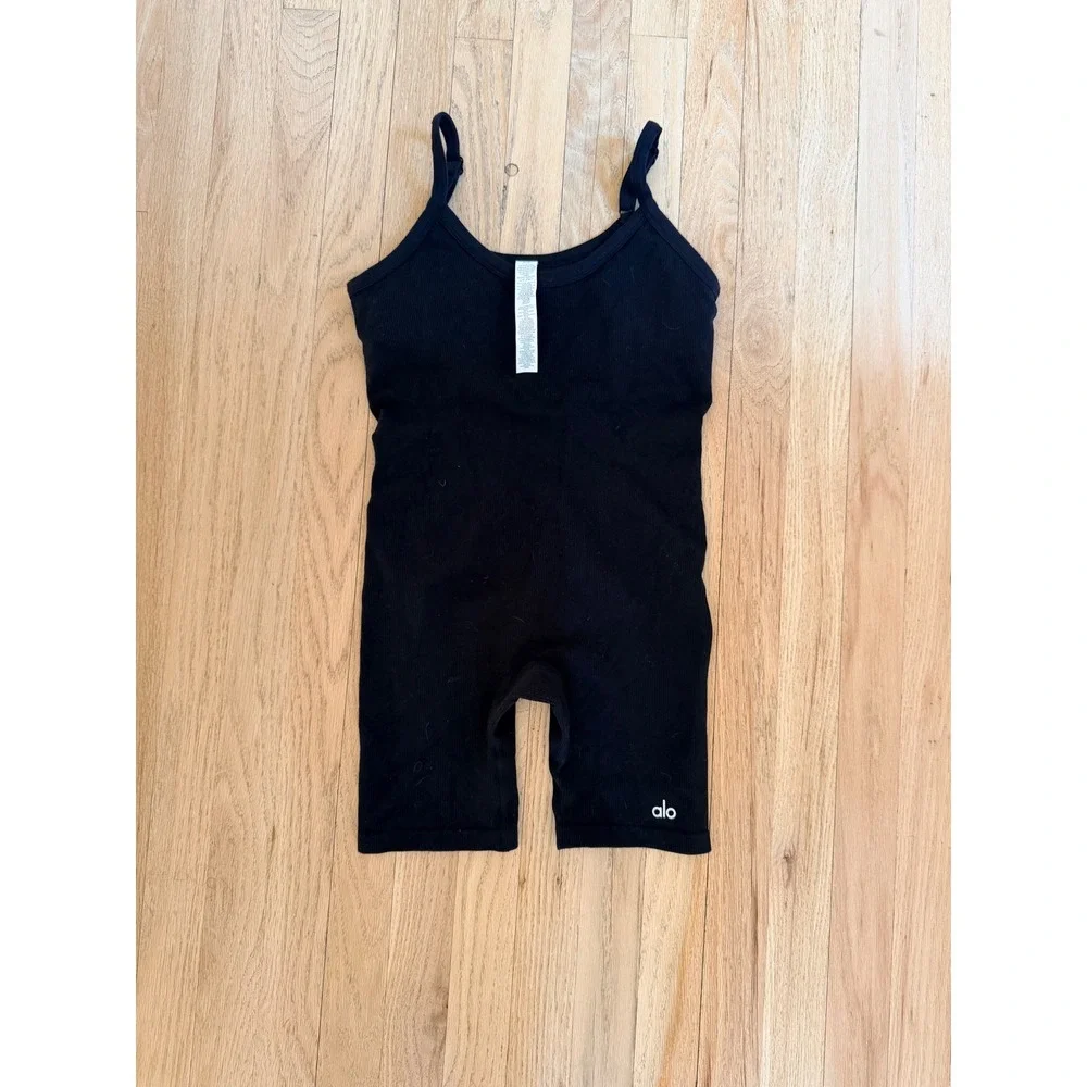 Alo Yoga Seamless Ribbed Mellow Onesie Black Romper Small W1418R